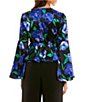 Color:Royal/Green - Image 2 - Floral Print Long Bell Sleeve Top