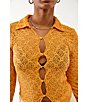 Color:Orange - Image 3 - Cut-Out Cropped Button Front Knit Shirt