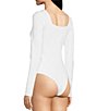 Color:White - Image 2 - Long Sleeve Square Neck Corset Bodysuit
