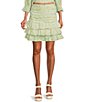 Color:White Green Floral - Image 1 - Cecilia Floral Print Ruched Tiered Ruffle Coordinating Mini Skirt