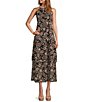 Color:Black Cream Floral - Image 1 - Eclipse Of The Heart Floral Print High Halter Neck Sleeveless Midi Dress