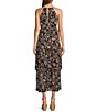 Color:Black Cream Floral - Image 2 - Eclipse Of The Heart Floral Print High Halter Neck Sleeveless Midi Dress
