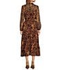 Color:Burgundy - Image 2 - Wild Bergamot Mock Neck Long Sleeve Tiered Midi Dress