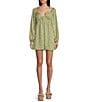 Color:Green Floral - Image 1 - Wild Poppies Floral Print V-Neck Long Sleeve Mini Dress