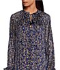 Color:Navy Gold Paisley - Image 3 - Wish Upon Pailsey Floral Print Split Round Neck Long Sleeve Tassel Tie Tiered Midi Dress