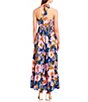 Color:Royal/Lavender - Image 2 - Halter V-Neck Retro Floral Tiered Maxi Dress