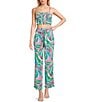 Color:Pink Abstract Tropical - Image 3 - Abstract Tropical Print Smocked Waist Coordinating Front Bow Tie Pants