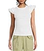 Color:White - Image 1 - Continued Ruffle Scoop Neck Cap Sleeve Top