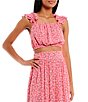 Color:Watermelon Pink Ditsy - Image 1 - Coordinating Ditsy Print Ruffle Strap Smocked Back Crop Top