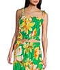 Color:Green Large Scale Floral - Image 1 - Floral Crop Smocked Tie Strap Coordinating Top