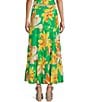 Color:Green Large Scale Floral - Image 2 - Floral Printed Tiered Coordinating Long Skirt