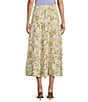 Color:Natural Garden Floral - Image 2 - High Rise Floral Print Tie Waist Tiered Midi Skirt