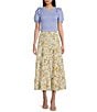 Color:Natural Garden Floral - Image 3 - High Rise Floral Print Tie Waist Tiered Midi Skirt