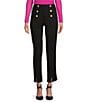 Color:Black - Image 1 - High Rise Front Tacked Button Straight Leg Pants