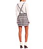 Color:Grey/Ivory - Image 2 - Long Sleeve High Neck Plaid Overall Skirt Set