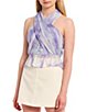 Color:Lavender Brush - Image 1 - Sleeveless Crossed Front Button Back Crop Top