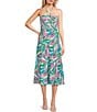 Color:Pink Abstract Tropical - Image 1 - Tiered Smocked Top Cut Out Tropical Print Midi Dress
