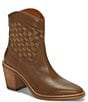 Color:Taupe - Image 1 - Aryleis Leather Woven Shaft Western Booties