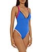 Lucky Brand Avila Colorblock Banding One Piece Swimsuit, Color:Peacock - Image 3