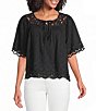 Lucky Brand Battenburg Lace Round Neck Short Sleeve Top - Image 1