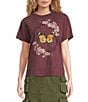 Color:Maroon - Image 1 - Butterfly Stud Graphic Crew Neck 3/4 Sleeve Tee