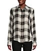Color:Black Plaid - Image 1 - Cloud Plaid Print Point Collar Long Sleeve Button Front Boyfriend Shirt