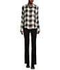 Color:Black Plaid - Image 4 - Cloud Plaid Print Point Collar Long Sleeve Button Front Boyfriend Shirt