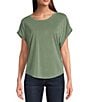 Color:Loden Green - Image 1 - Scoop Neck Short Sleeve Slouchy Round Hem T-Shirt