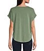 Color:Loden Green - Image 2 - Scoop Neck Short Sleeve Slouchy Round Hem T-Shirt