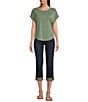 Color:Loden Green - Image 3 - Scoop Neck Short Sleeve Slouchy Round Hem T-Shirt