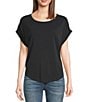 Color:Black - Image 1 - Scoop Neck Short Sleeve Slouchy Round Hem T-Shirt