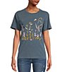 Color:Majolica Blue - Image 1 - Embroidered Floral Print Short Sleeve Boyfriend Tee