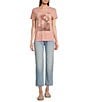 Color:Rose Tan - Image 3 - Graphic Floral Vase Print Crew Neck Short Sleeve Tee Shirt