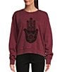 Color:Burgundy - Image 1 - Hamsa Knit Crew Neck Long Sleeve Pullover Sweatshirt