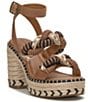 Color:Natural Multi - Image 1 - Jewelly Leather Braided Two Band Espadrille Platform Sandals