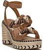 Color:Natural Multi - Image 1 - Jewelly Leather Braided Two Band Espadrille Platform Sandals