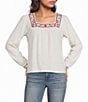 Lucky Brand Knit Square Neck Long Sleeve Pullover Top - Image 1