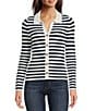 Lucky Brand Knit Striped V-Neck Long Sleeve Button Down Sweater, Color:Tofu - Image 1