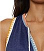 Lucky Brand Lagos Color Block Split V Neck Flutter Hem Swim Cover-Up Dress, Color:Navy - Image 4
