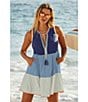 Lucky Brand Lagos Color Block Split V Neck Flutter Hem Swim Cover-Up Dress, Color:Navy - Image 6