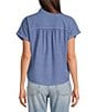 Color:Persian Blue - Image 2 - Linen Point Collar Short Sleeve Button Front Shirt