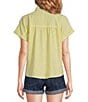 Color:Pale Lime - Image 2 - Linen Blend Point Collar Short Sleeve Button Front Shirt