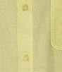 Color:Pale Lime - Image 4 - Linen Blend Point Collar Short Sleeve Button Front Shirt