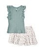 Color:Assorted - Image 2 - Little Girls 2T-6X Chunky-Rib-Knit Top & Woven Printed Shorts Set