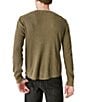 Color:Green Multi - Image 2 - Long Sleeve Acid Wash Thermal Henley T-Shirt