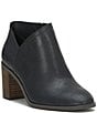 Color:Black - Image 1 - Panally Leather Side Dip Block Heel Ankle Booties