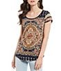 Color:Navy Multi - Image 1 - Persian Carpet Graphic Scoop Neck Short Sleeve Tee Shirt