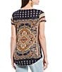 Color:Navy Multi - Image 2 - Persian Carpet Graphic Scoop Neck Short Sleeve Tee Shirt