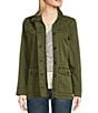 Color:Olive Night - Image 1 - Point Collar Long Sleeve Drawstring Waist Patch Pocket Button Front Utility Jacket