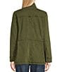 Color:Olive Night - Image 2 - Point Collar Long Sleeve Drawstring Waist Patch Pocket Button Front Utility Jacket